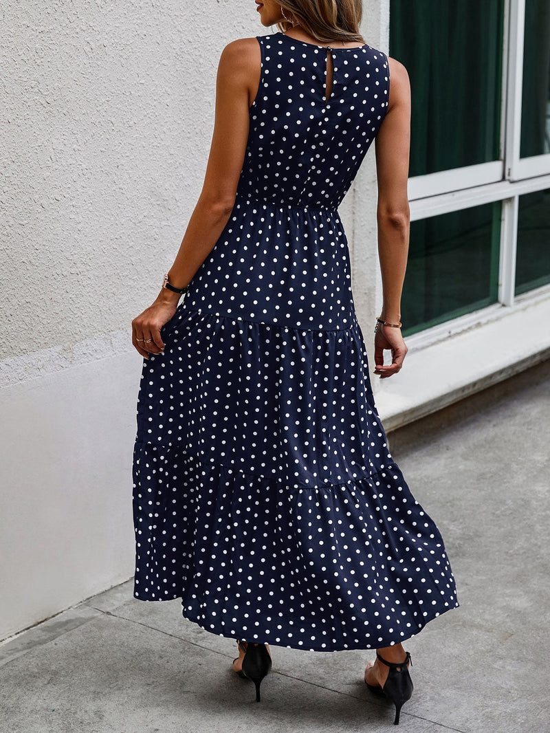 Vestido com babado e estampa poá