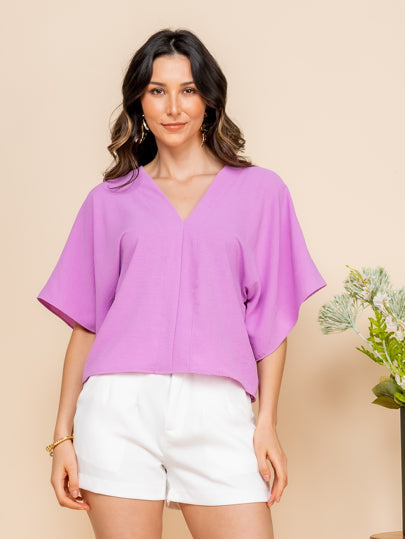 Blusa fluida com decote em V