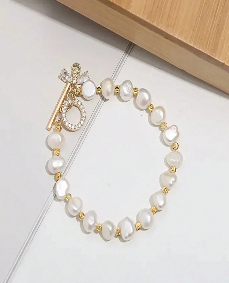 Pulseira feminina com pérola branca