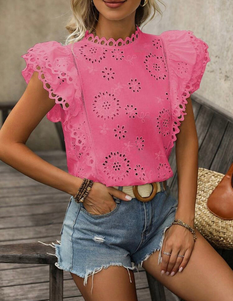 Blusa de lese com manga borboleta