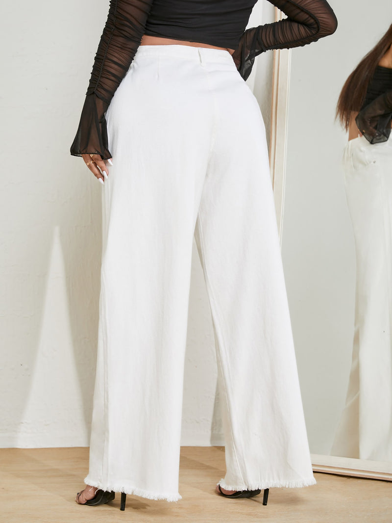 High Waisted Cream Wide Leg Palazzo Trousers White